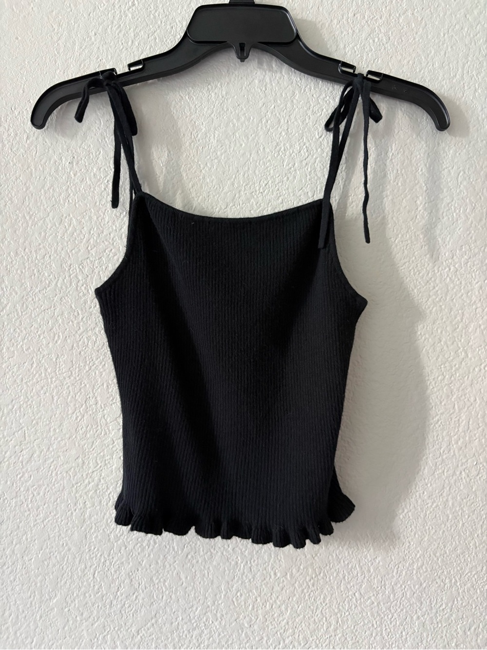 Abercrombie & Fitch Black Ribbed Tie-Shoulder Cami